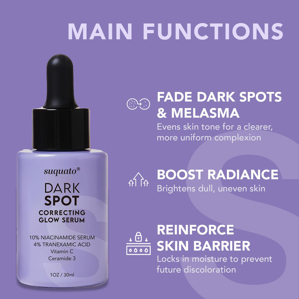 Suquato dark spot serum closeup texture showing silky absorption and hydration.