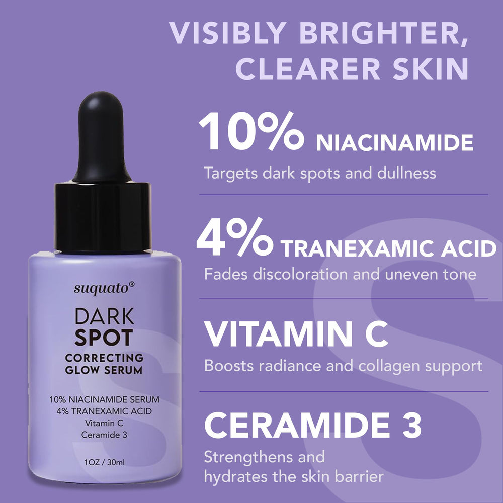Suquato dark spot serum hand-application demonstrating easy nightly use.