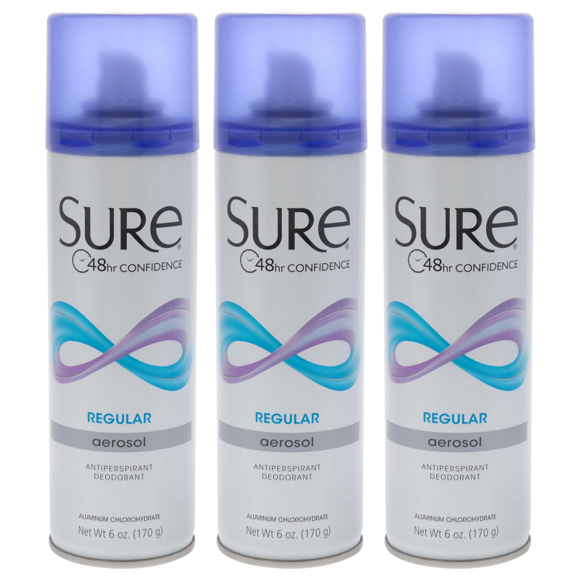 Sure Regular Scent aerosol deodorant bottle illustrating trusted protection and quick-drying action.