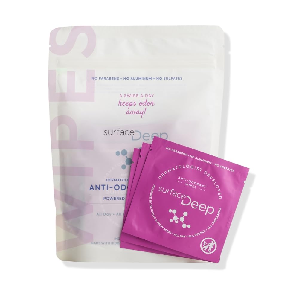 Surface Deep Deodorant Wipes pack front for travel-ready freshness and all-day odor control.