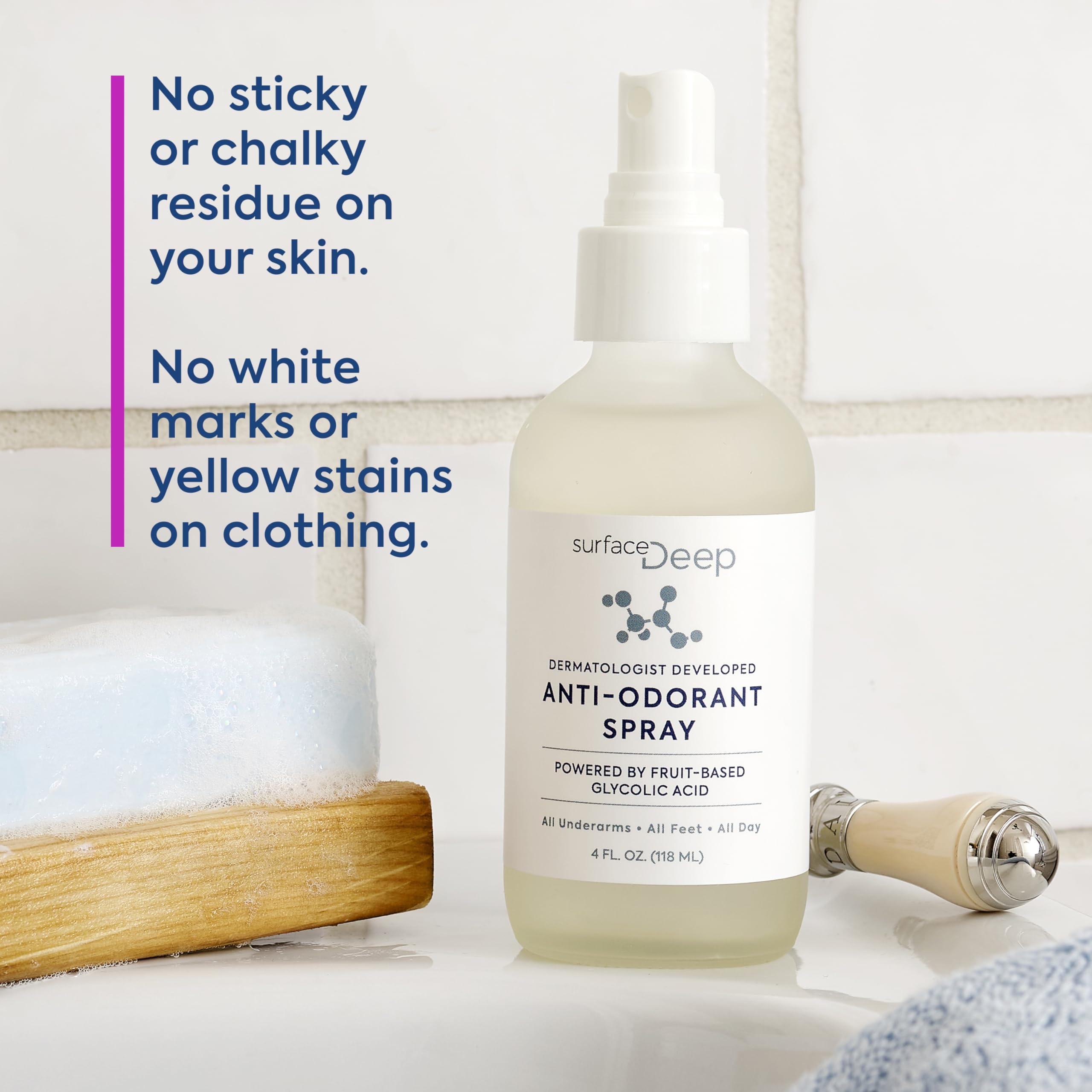 Surface Deep dermatologist-developed branding conveys tested, skin-friendly deodorant reasoning.