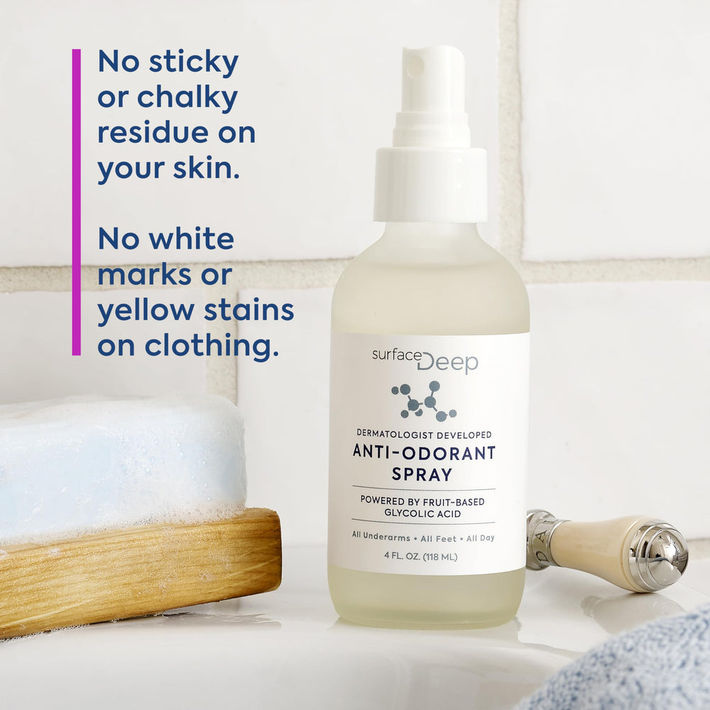 Surface Deep dermatologist-developed branding conveys tested, skin-friendly deodorant reasoning.
