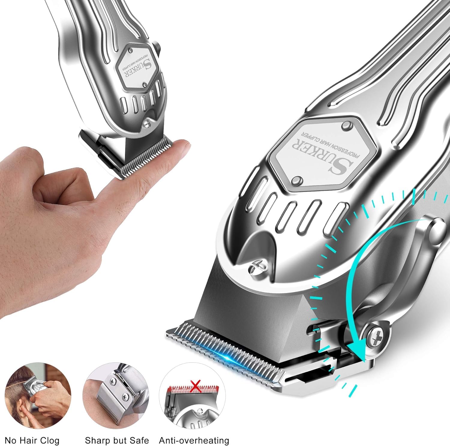 SURKER ergonomic grip on clipper for comfortable handling during long sessions.
