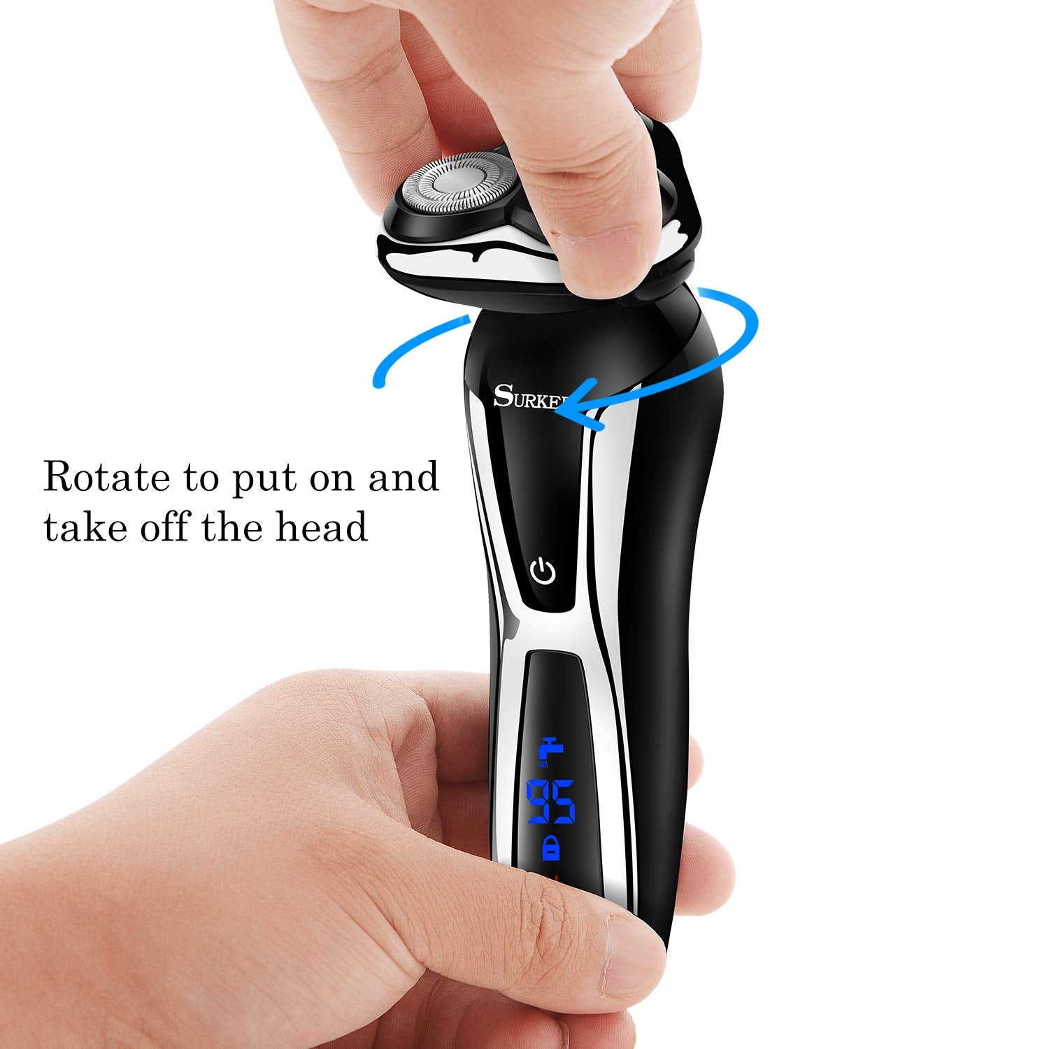SURKER waterproof wet-dry shaver for dry or gel-assisted shaving