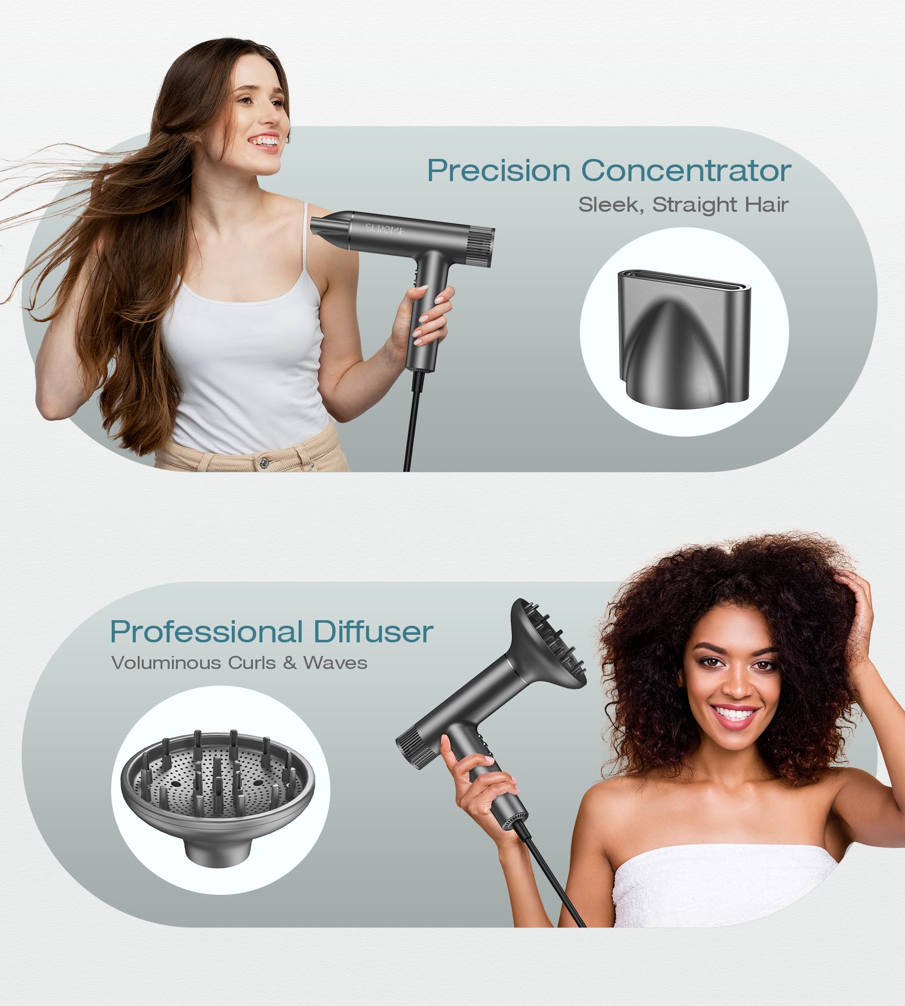 SUROME 360° rotatable nozzle directs airflow for precise shaping.