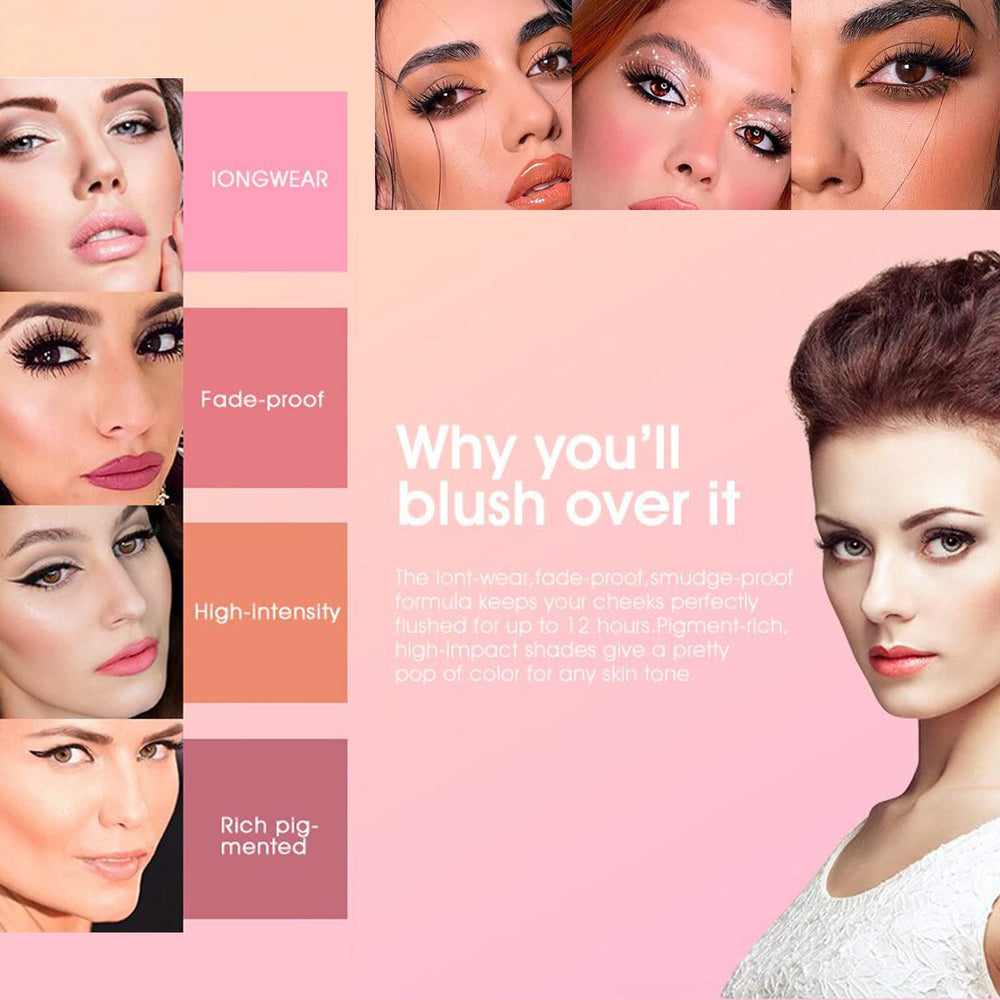 Soft, blended makeup look using SURORAIN blush palette for daytime wear