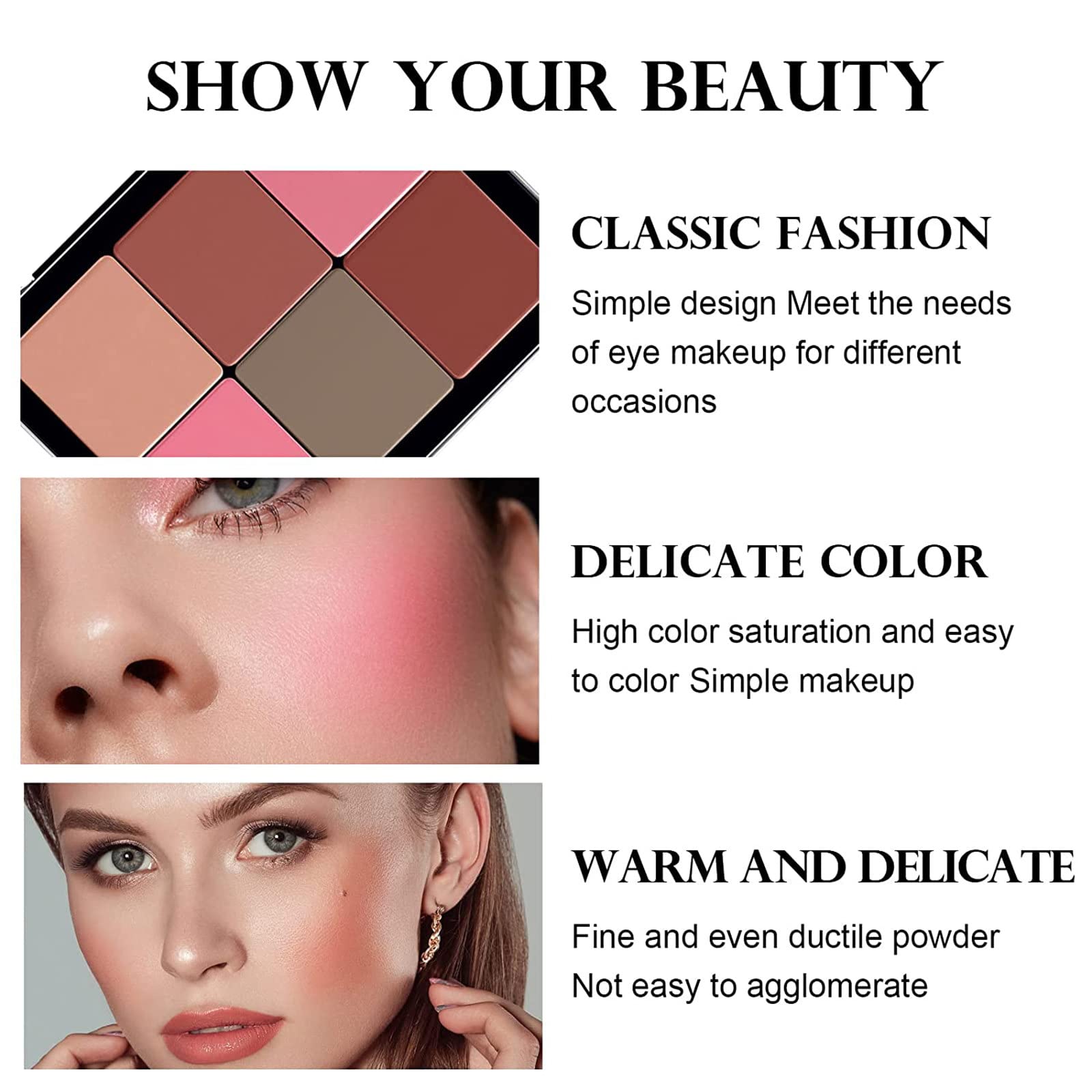 Close-up swatches on skin demonstrate buildable color with a matte finish