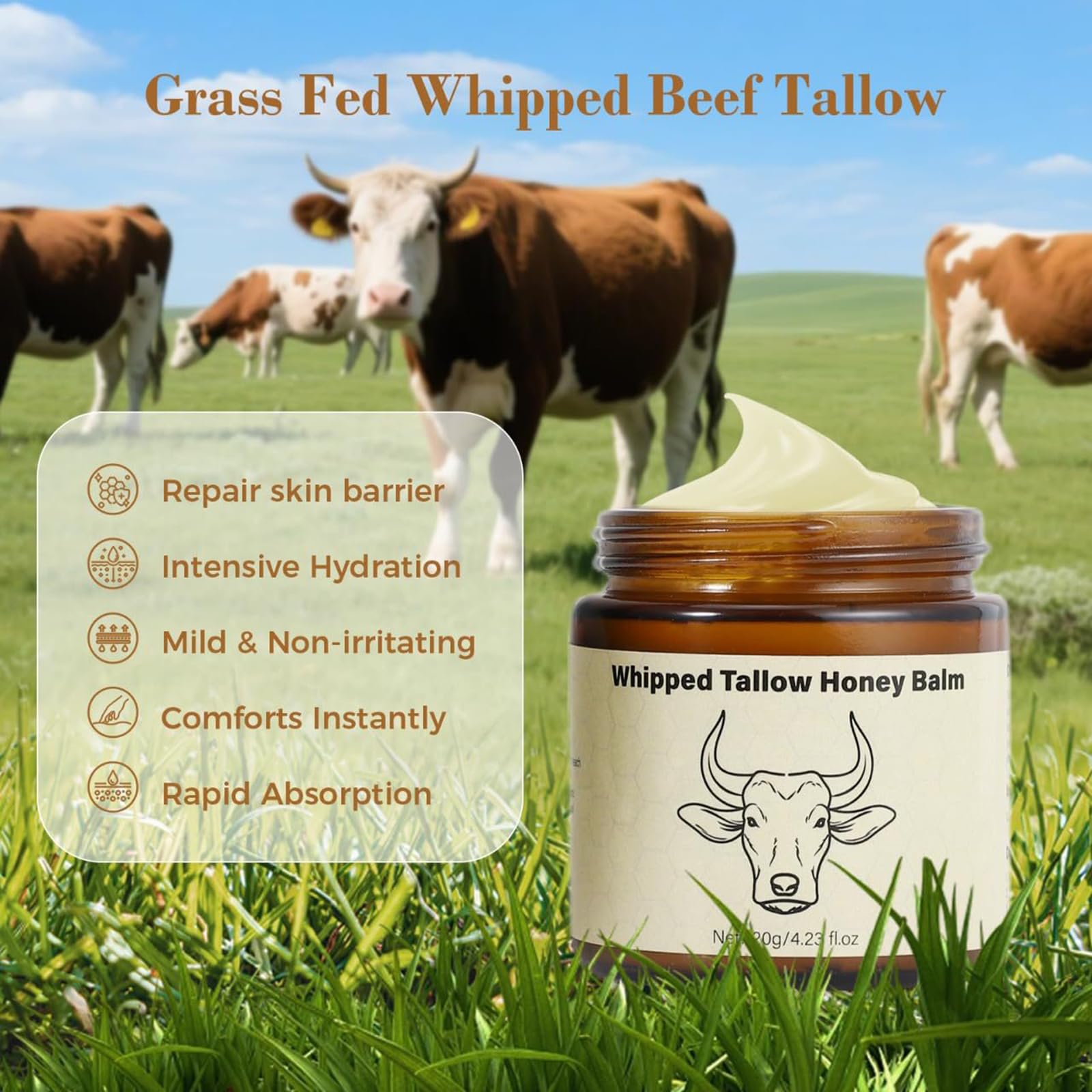 SURORAIN Tallow Honey Body Balm application on arm demonstrates quick hydration.