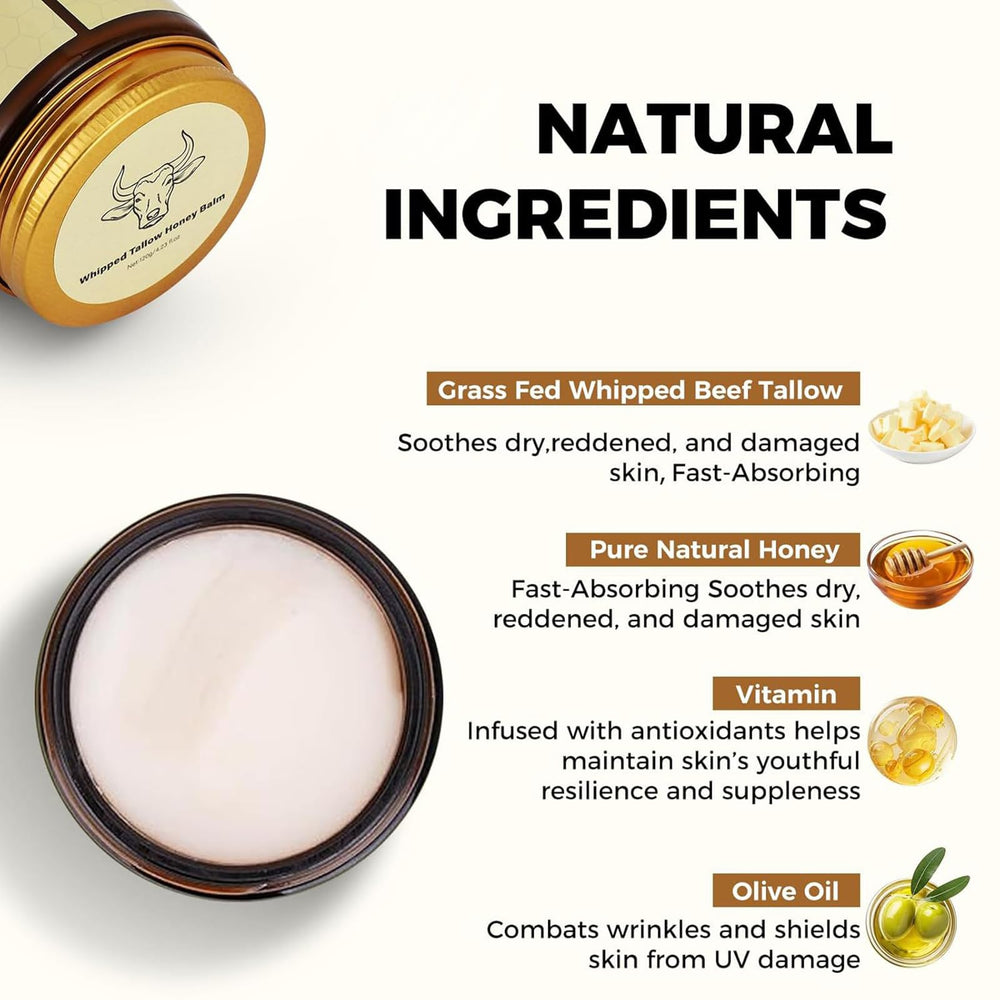 SURORAIN Tallow Honey Body Balm texture close-up reveals creamy, fast-absorbing richness.