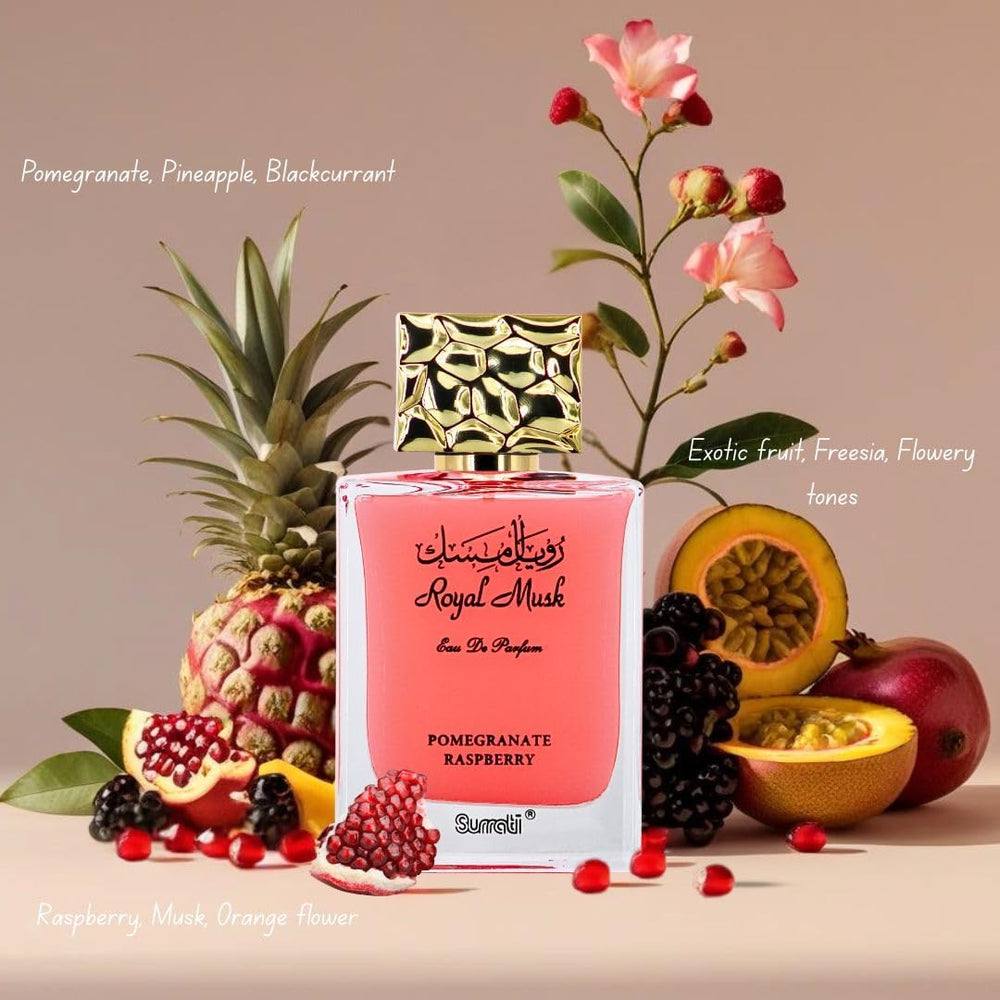 Surrati Royal Musk Pomegranate Raspberry perfume spray for long-lasting daytime wear