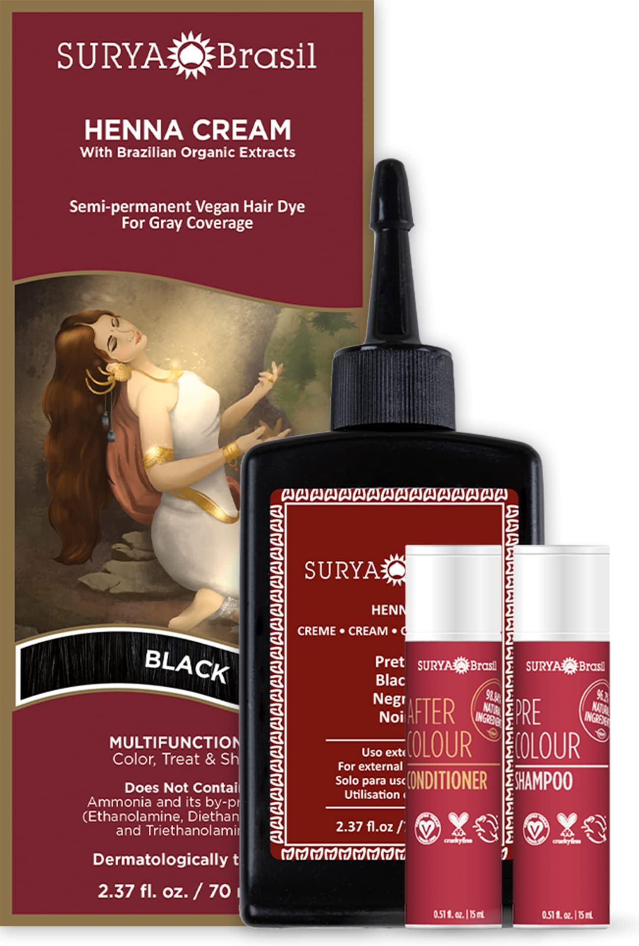 Surya Brasil Henna Cream Black applying hair demonstrates even coverage and gentle conditioning