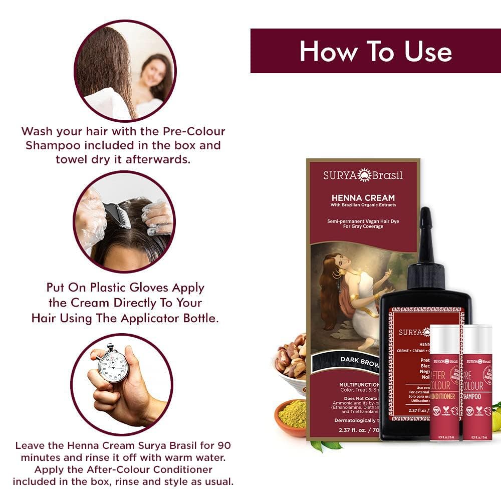 Surya Brasil Henna Cream Black ingredients panel highlights botanical complex for nourishment