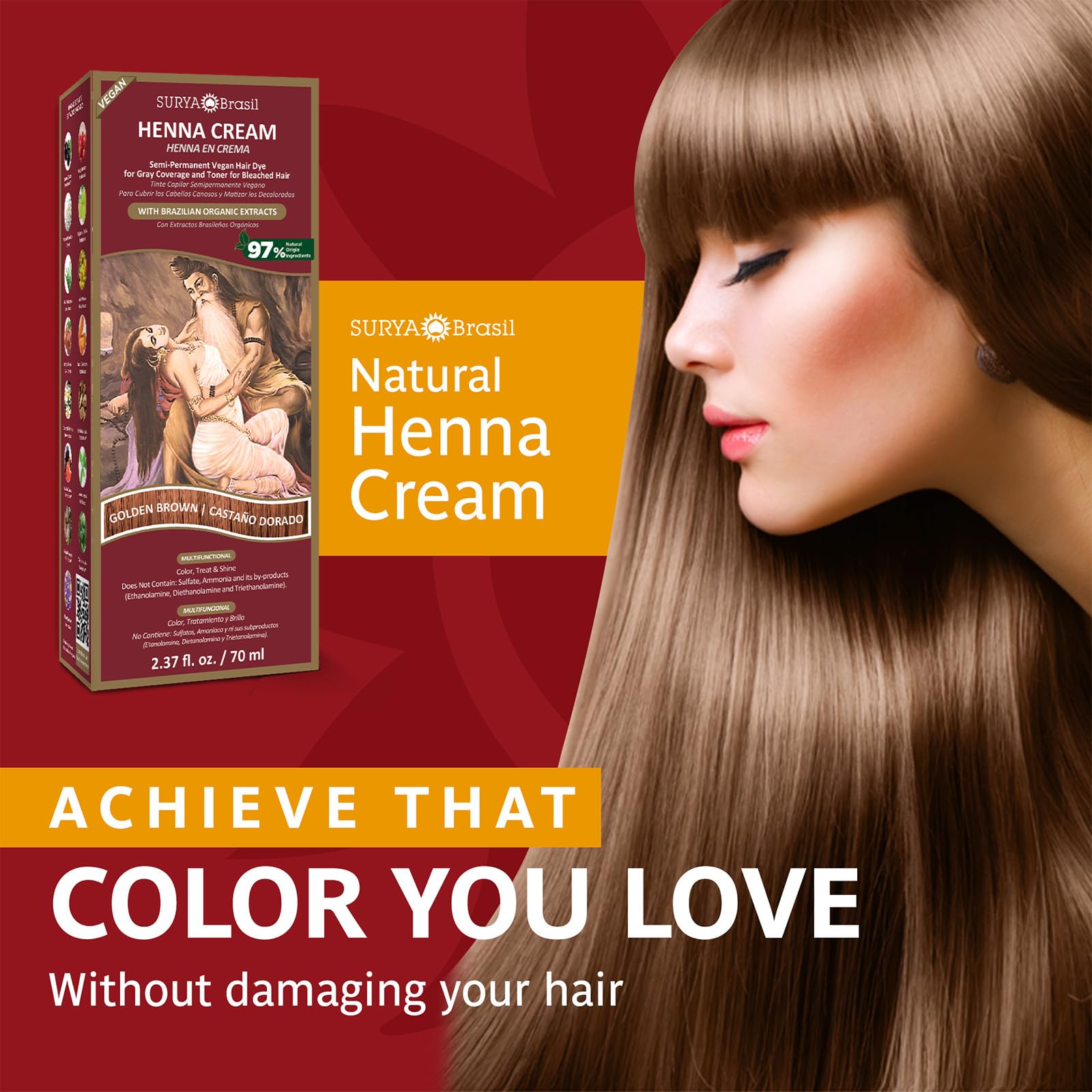 Surya Brasil Henna Cream color-treated hair aftercare visuals