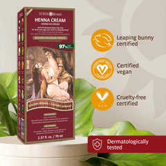 Surya Brasil Henna Cream label highlights no ammonia and no peroxide for safer color