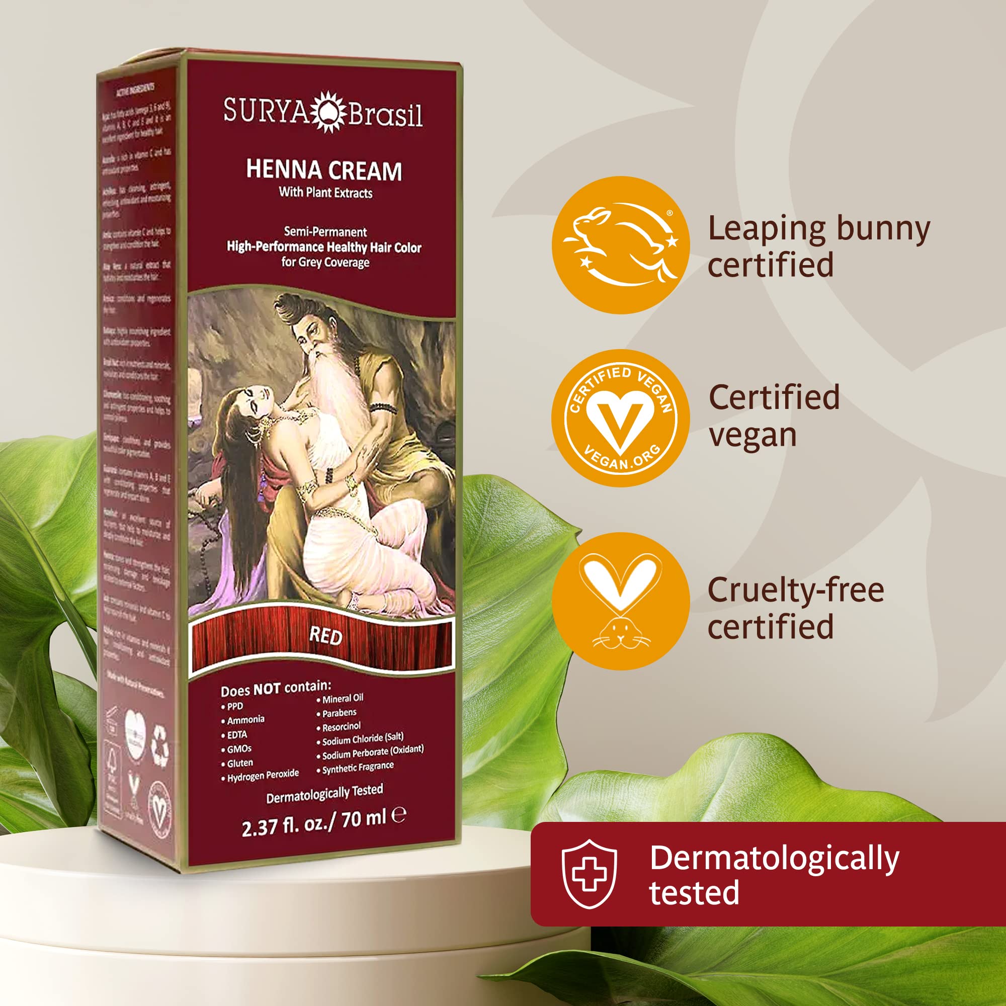 Surya Brasil Henna Cream Red botanicals underscore natural conditioning from Brazilian and Indian herbs