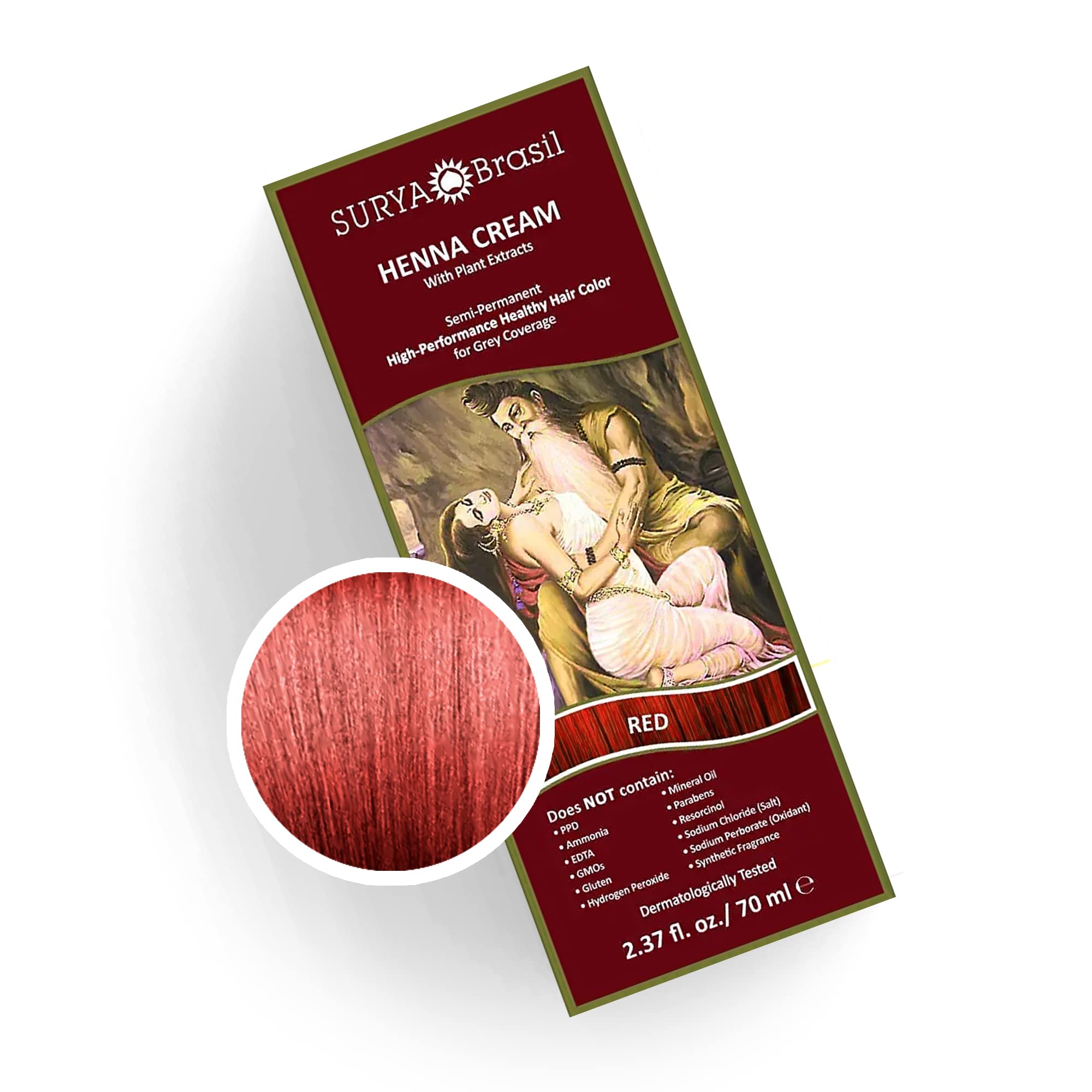Surya Brasil Henna Cream Red box front signaling vibrant color options for natural hair