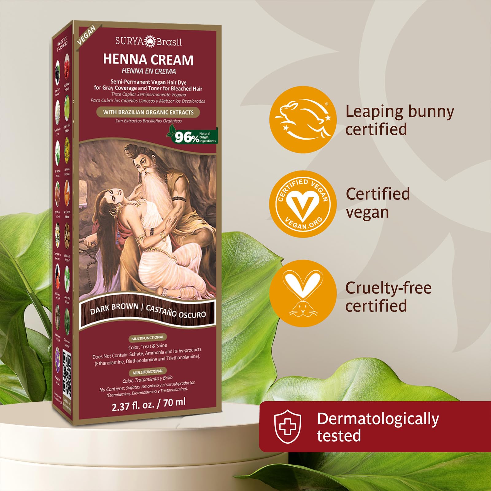 Gloves shown for safe, mess-free hair color application with Surya Brasil Henna.