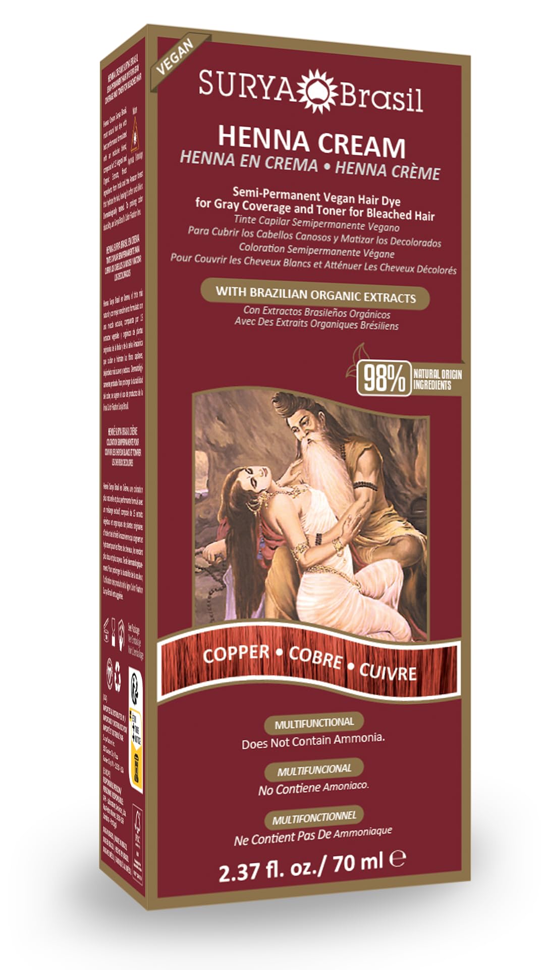 Surya Brasil Henna Cream Copper bottle displays rich color with conditioning.