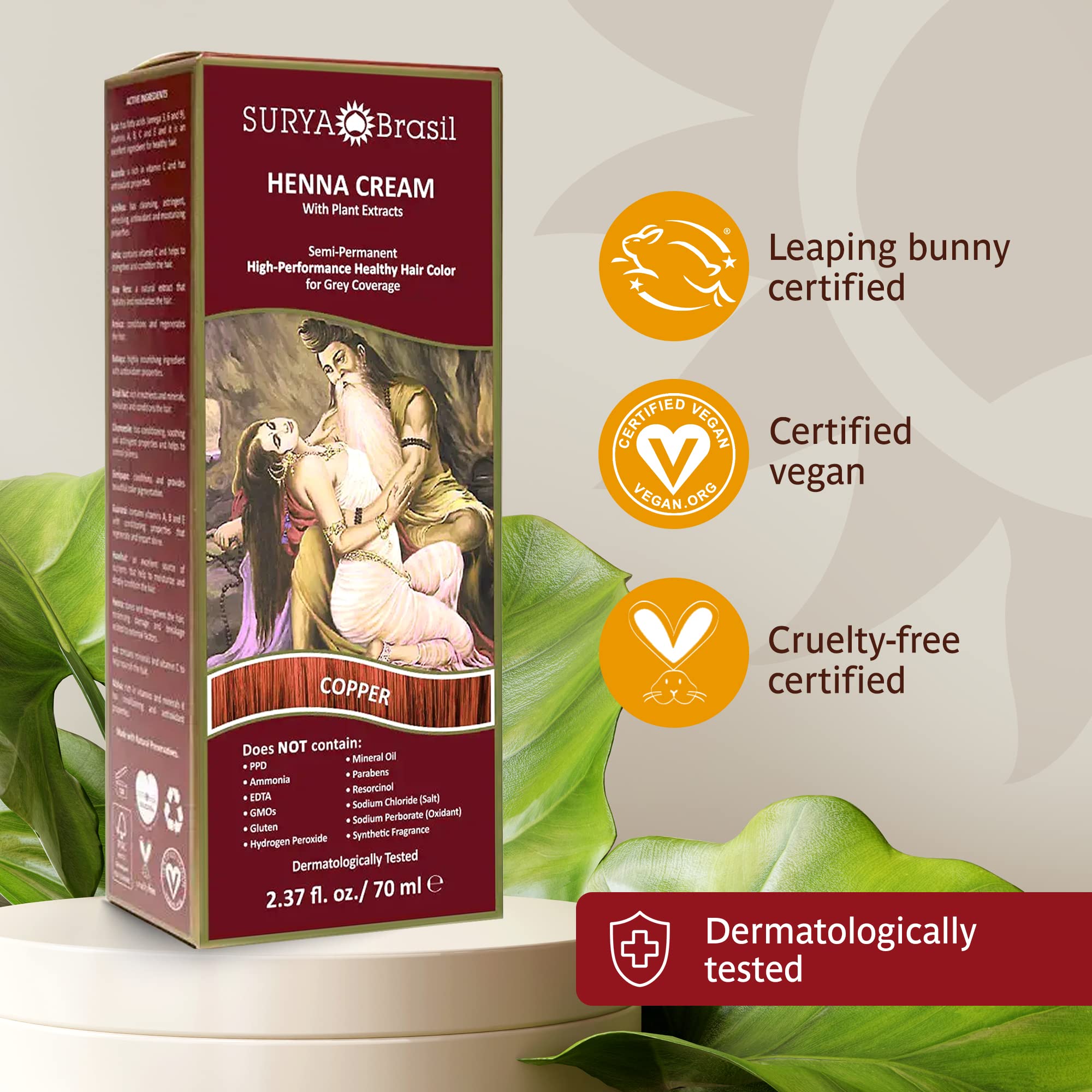 Surya Brasil Henna Cream Copper natural botanicals formula supports conditioning and gentle care.