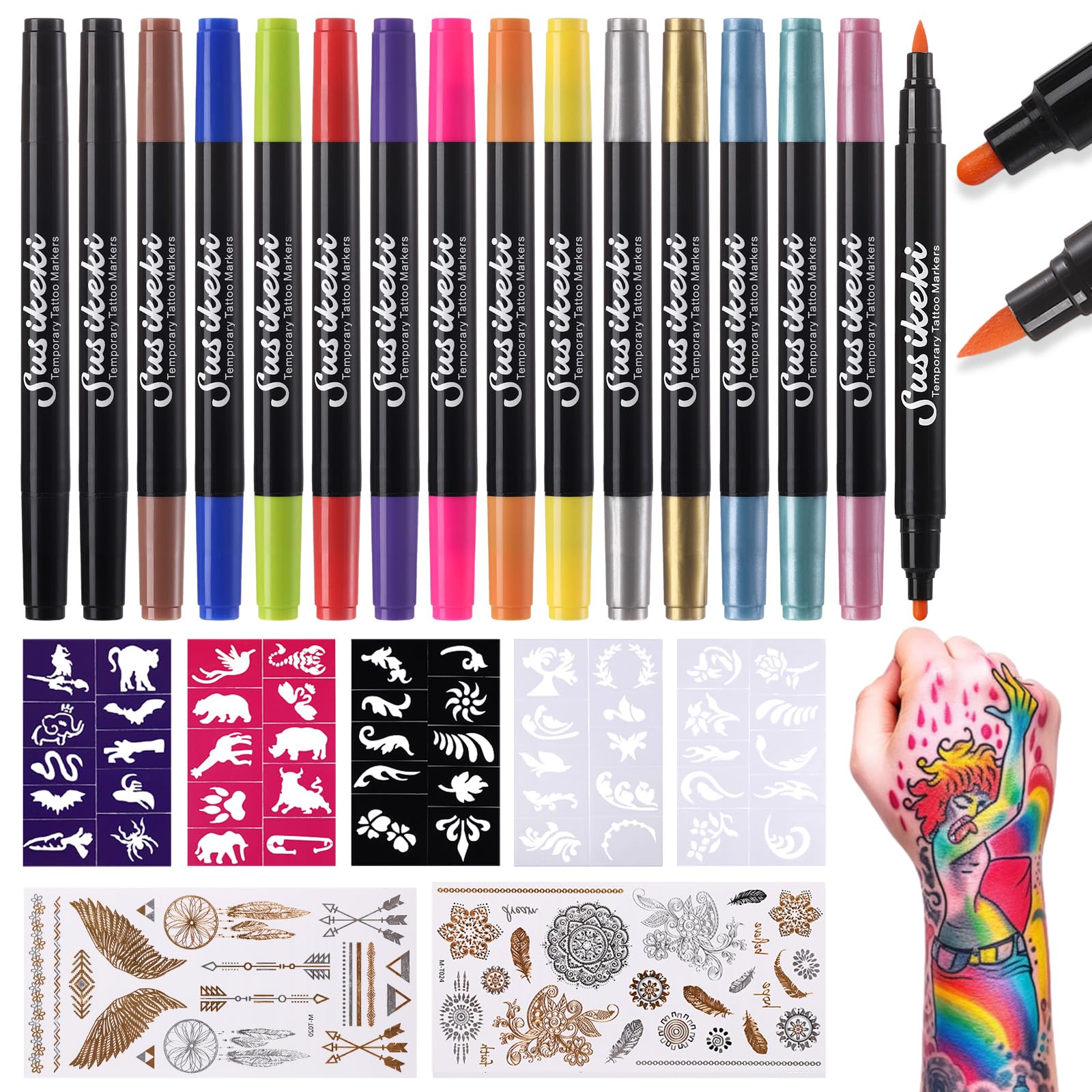 SUSIKEKI dual-ended tattoo markers pen for vibrant, long-lasting body art