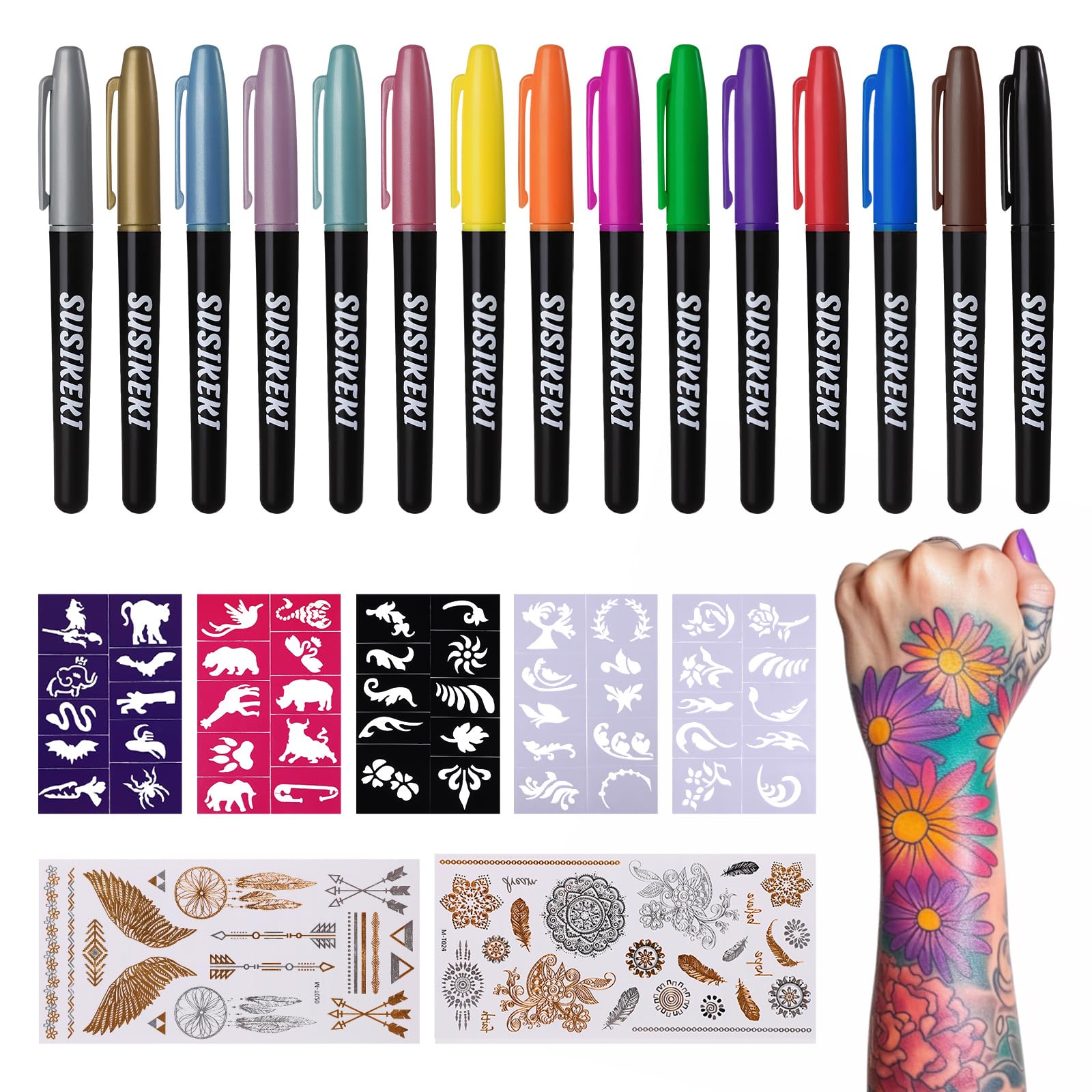 SUSIKEQI tattoo markers color palette for bold, skin-safe temporary art