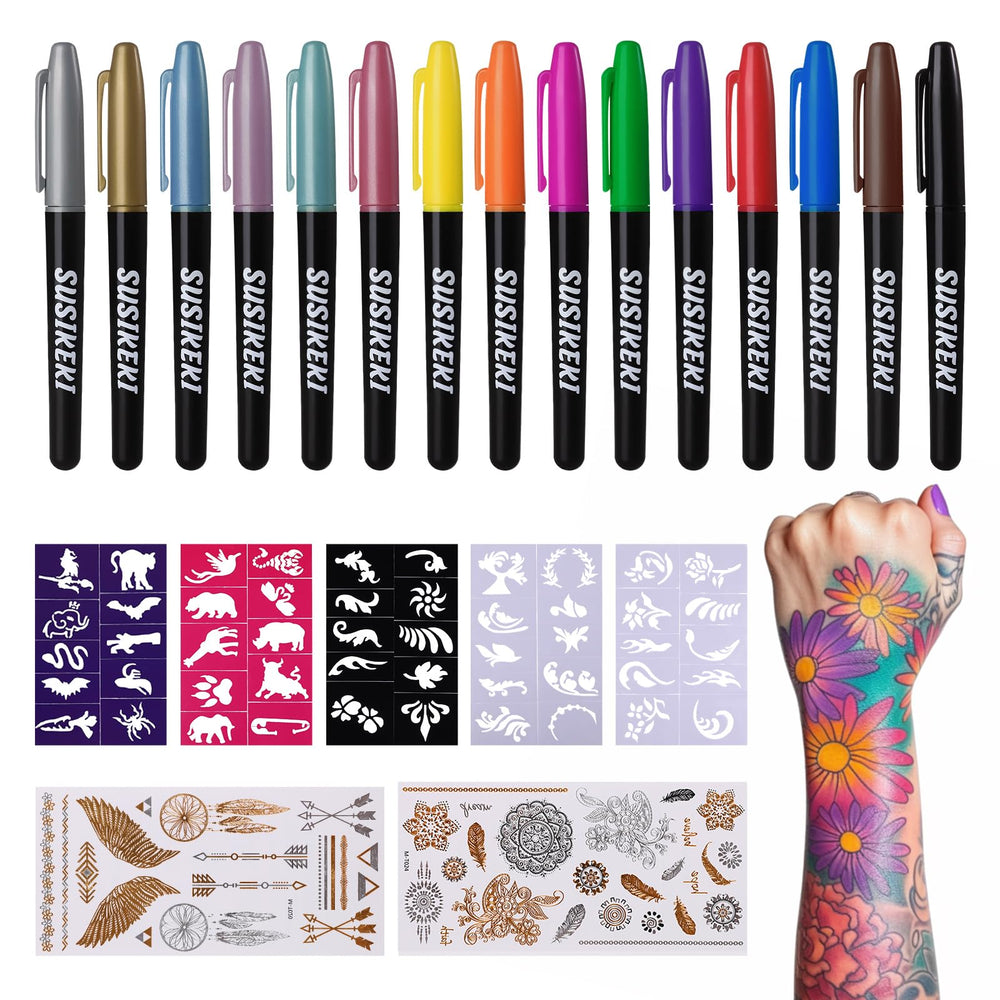 SUSIKEQI tattoo markers color palette for bold, skin-safe temporary art