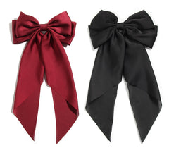 SUSULU burgundy bow hairclip with metal clip for secure, chic styling.