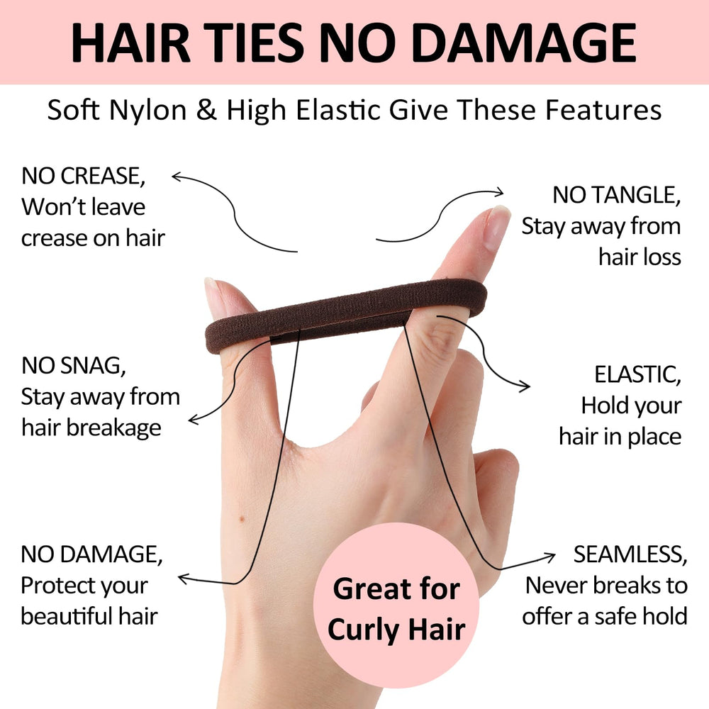 SUTHIA hair ties used for ponytail model demonstrating secure hold without creases.