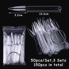 SUTOKAKA clear pointed nail swatch tips show transparent polish colors for easy matching.