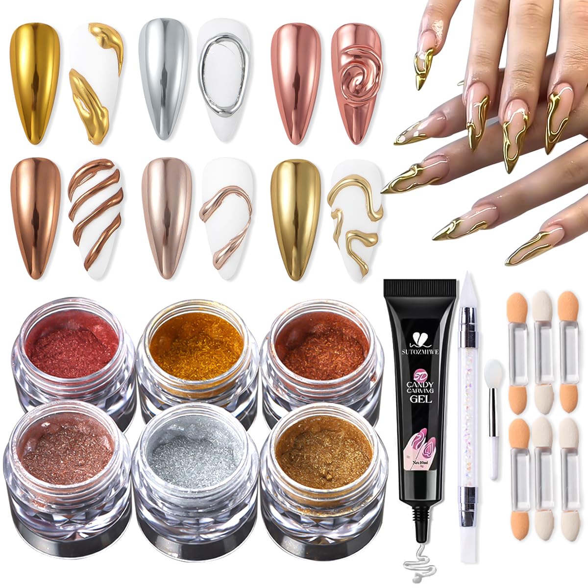 SUTOZMIWE chrome nail powder gold for mirror shine manicure