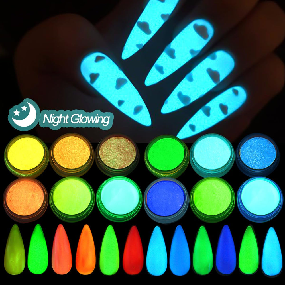 SUTOZMIWE green glow powder under lamp demonstrates long-lasting luminescence.