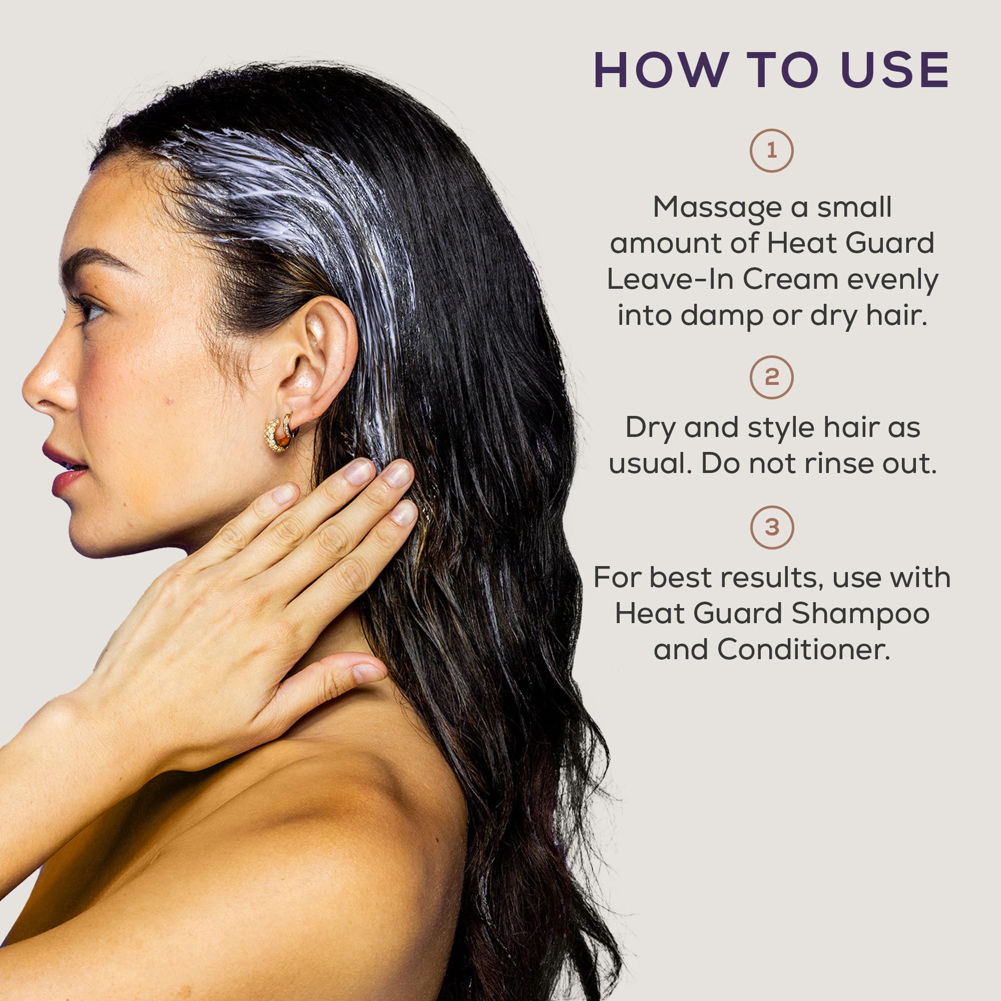 SUTRA Heat Guard Leave-In Cream hyaluronic-acid-graphic highlights moisture retention for smoother hair