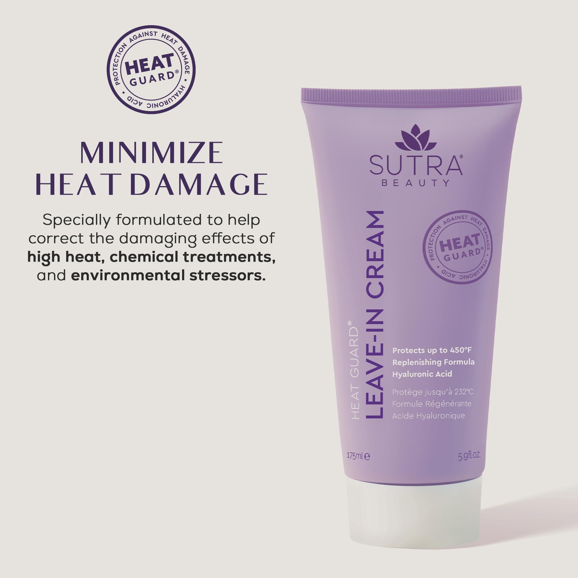 SUTRA Heat Guard Leave-In Cream pump-dispense for quick hydration during styling
