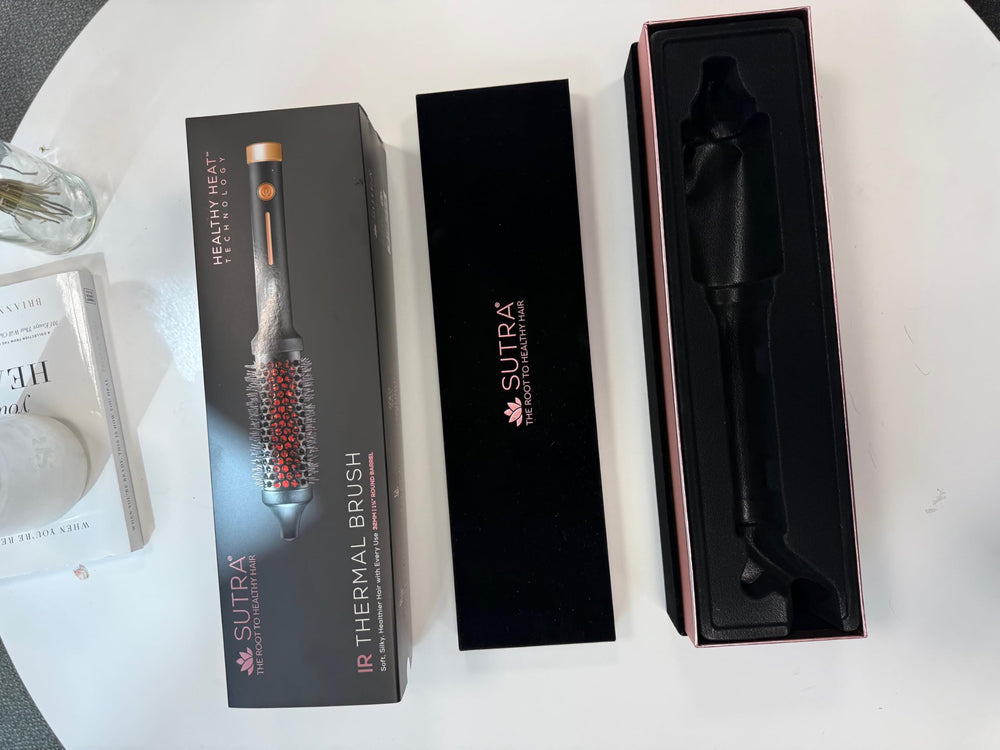 SUTRA Thermal Brush tourmaline-infused bristles deliver glossy, frizz-free shine.