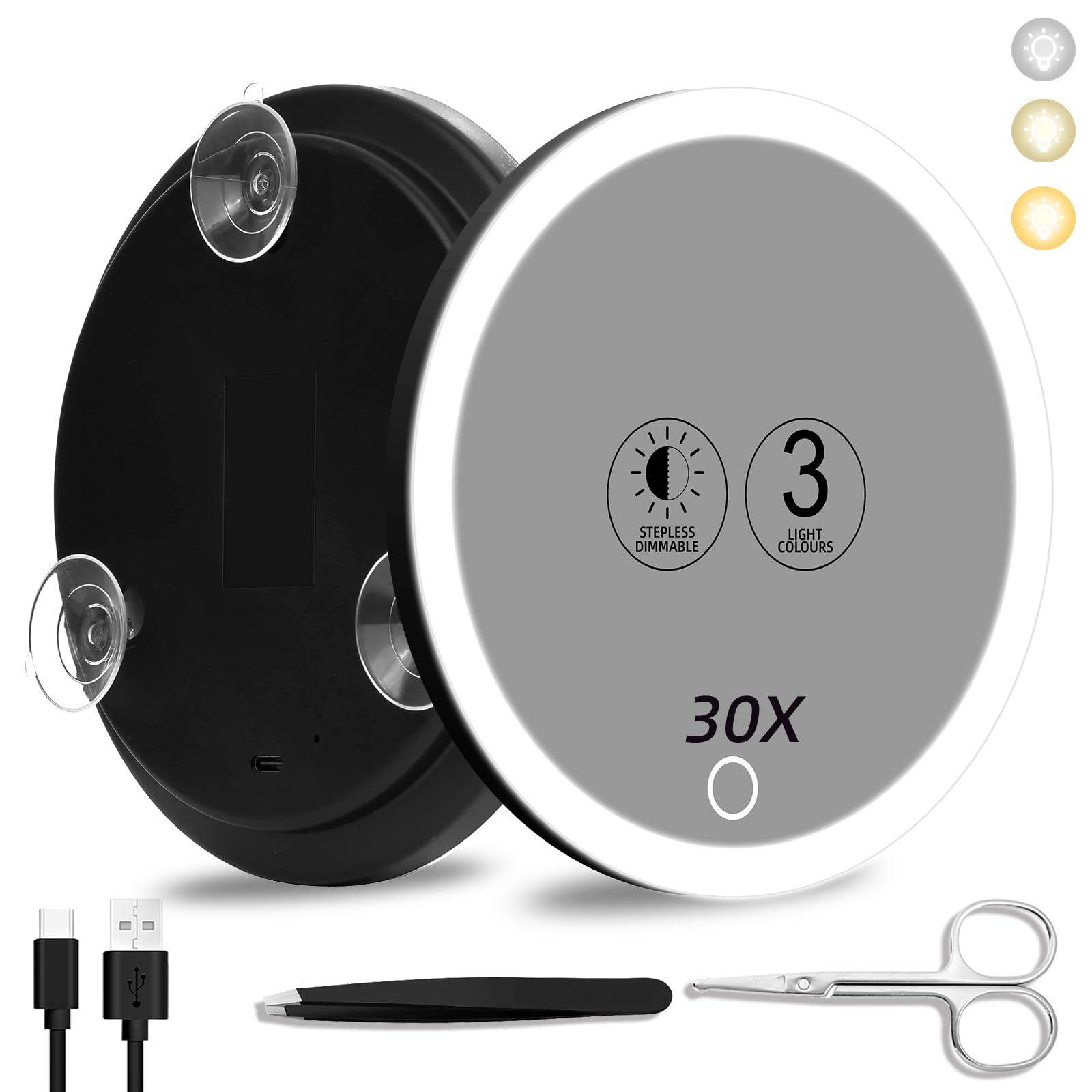Suupvaor 30x magnifying mirror with light for precise close-ups and makeup checks