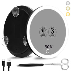 Suupvaor 30x magnifying mirror with light for precise close-ups and makeup checks