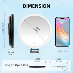 Suupvaor lighted magnifying mirror with suction cups and stand for hands-free use.