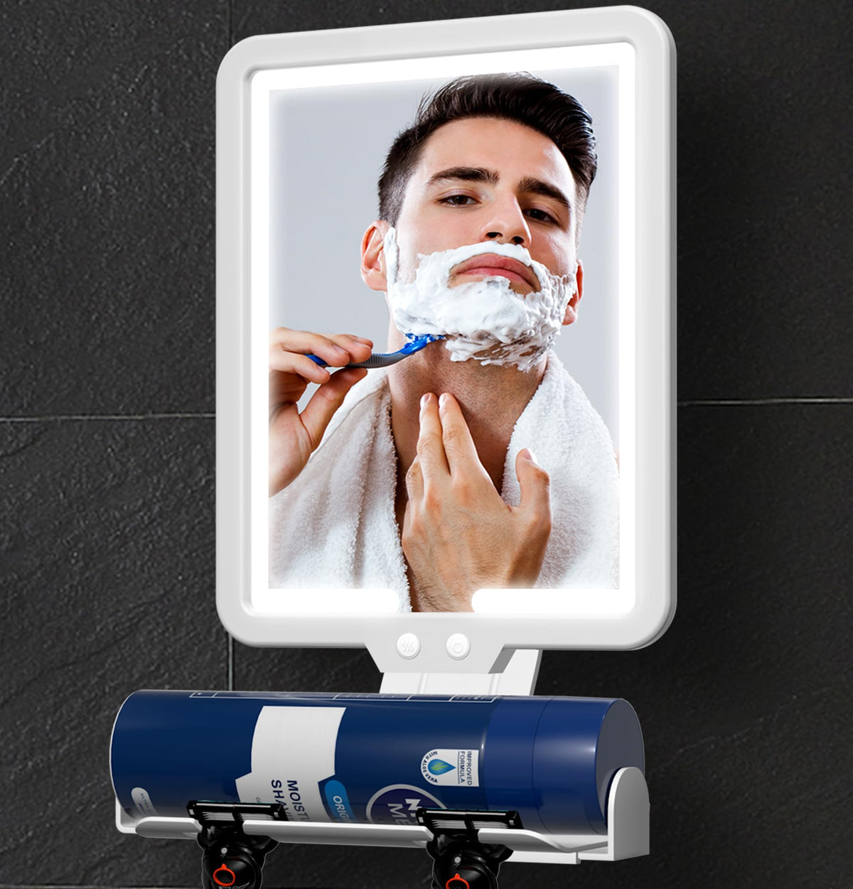 Suupvaor lighted shower mirror on wall for fog-free shaving visibility