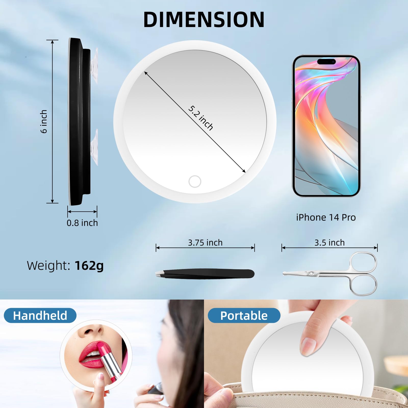 Suupvaor travel magnifying mirror 6-inch ready for bags and journeys