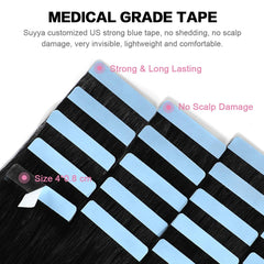 SUYYA tape-in hair extensions Jet Black 20-inch length for added volume.