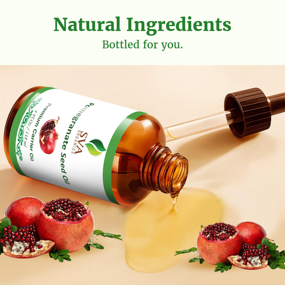 Packaging of SVA Organics Pomegranate Seed Oil showing dropper for precise dosing.