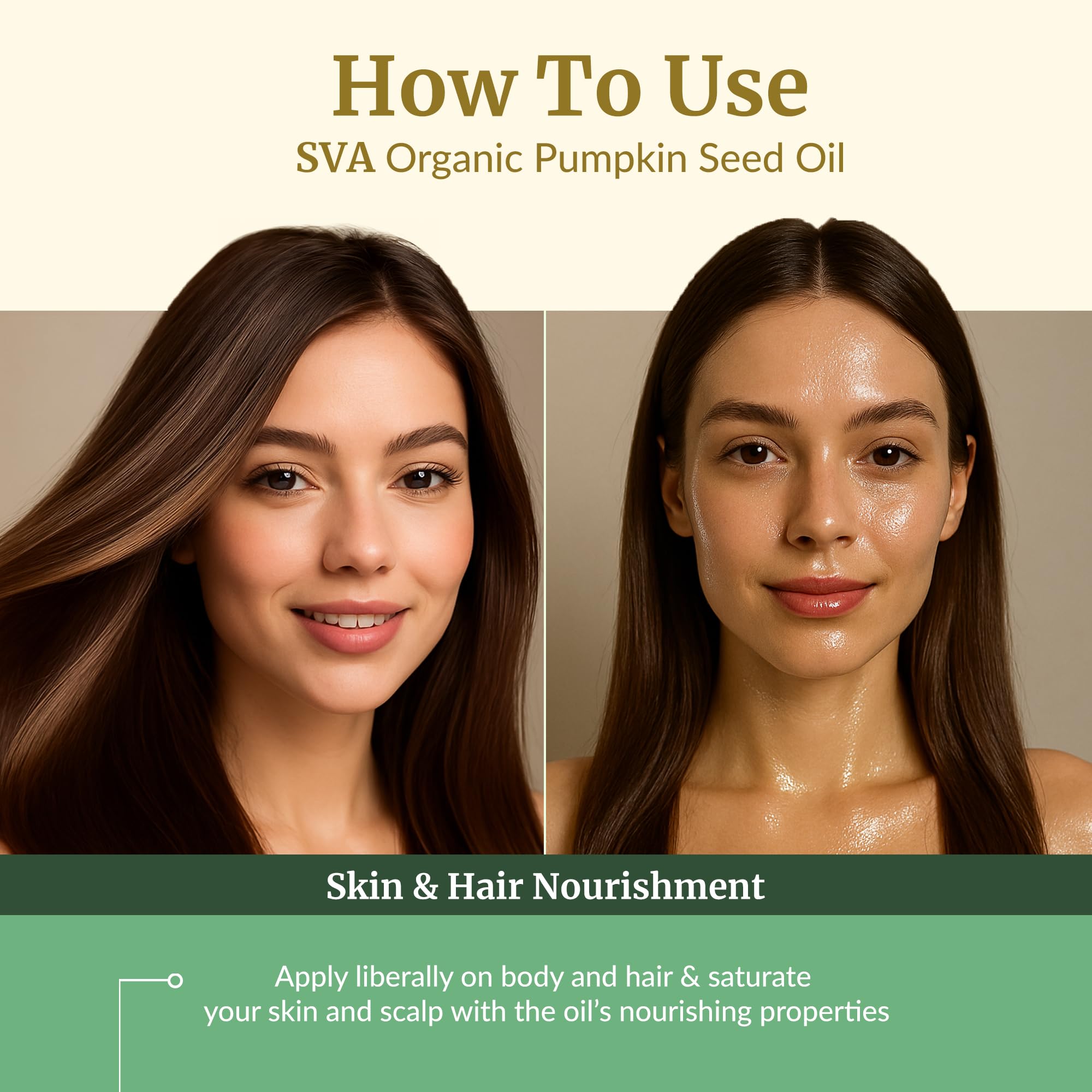 SVA Organics pumpkin seed oil used with shampoo boosts hair vitality.