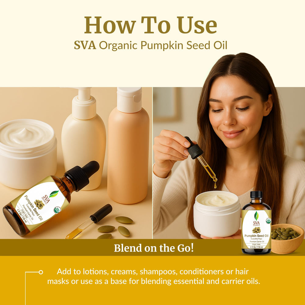 SVA Organics pumpkin seed oil acts as nightly serum after washing hair.