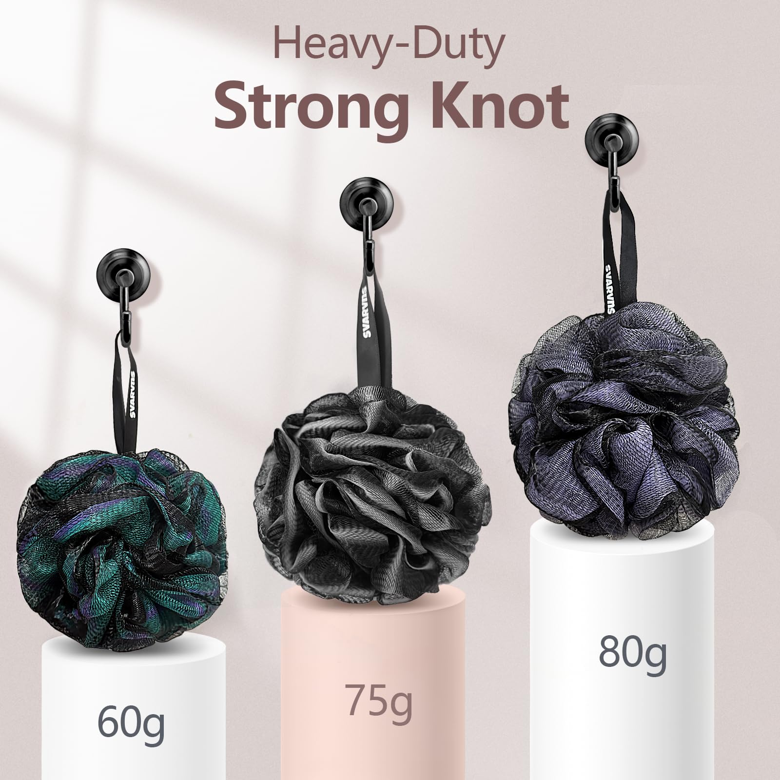 Svarvns loofah sponge hanging-rope feature enables easy drying after shower.