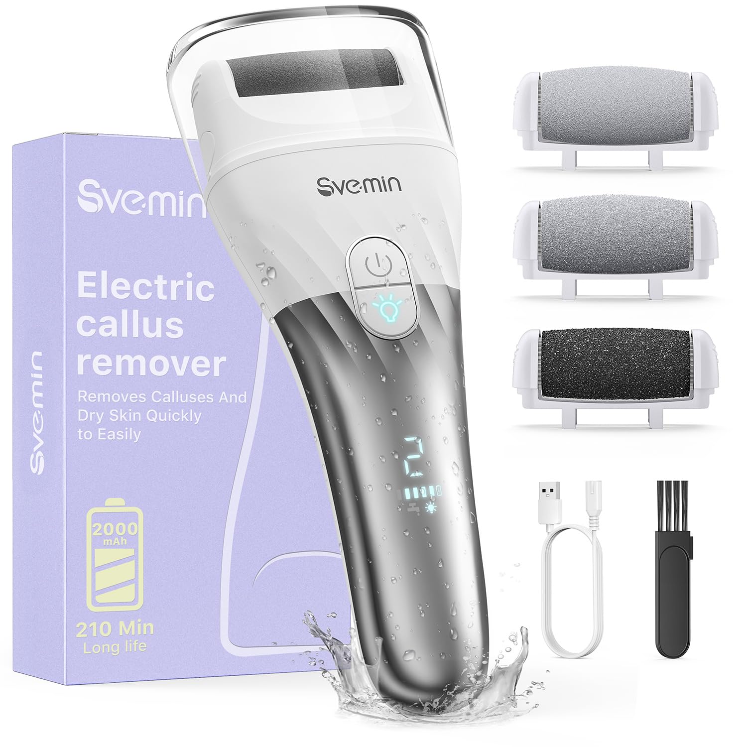 SVEMIN electric callus remover front view with ergonomic grip for comfortable at home pedicures.