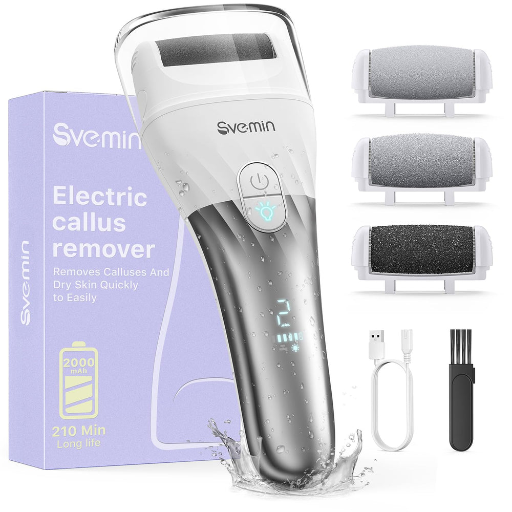 SVEMIN electric callus remover front view with ergonomic grip for comfortable at home pedicures.