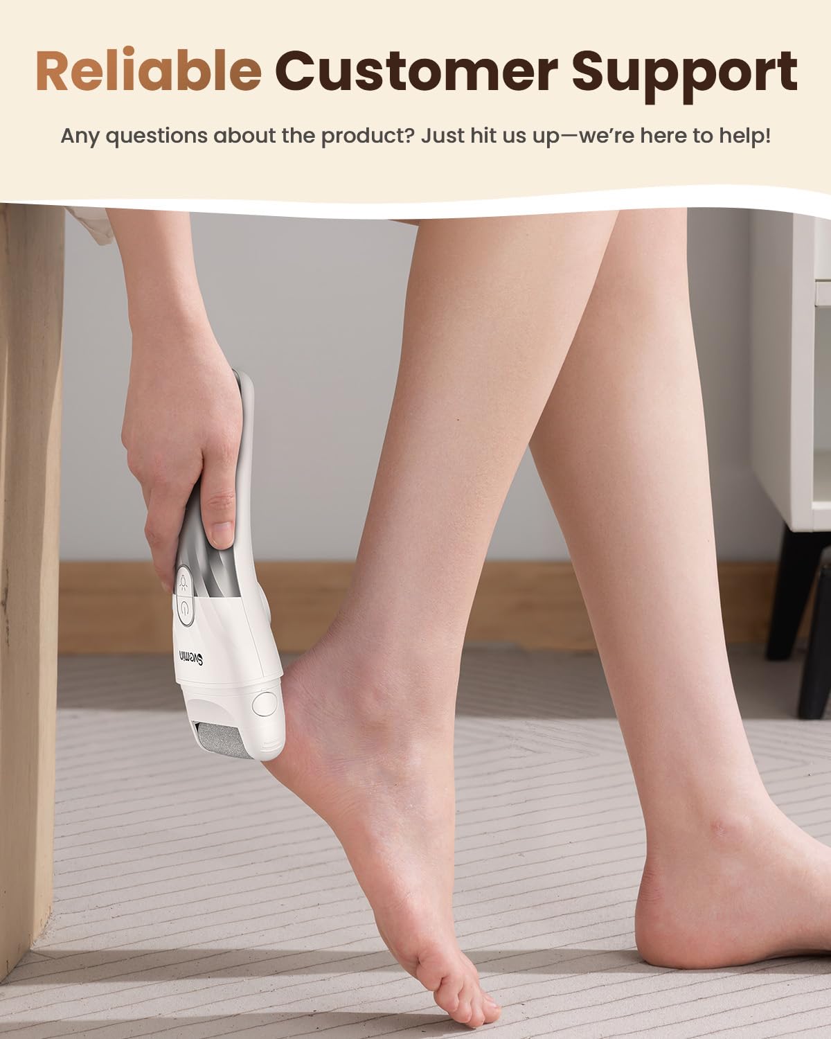 SVEMIN foot scrubber close-up highlights roller texture and safety guard.