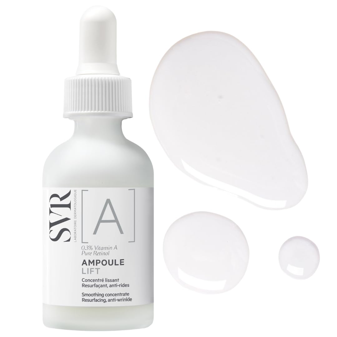 SVR A Concentrate bottle closeup showcases premium retinol serum for smoother skin texture.