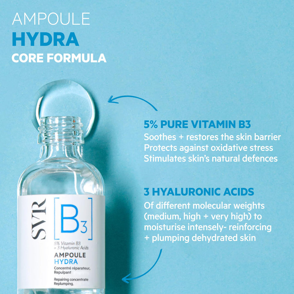 SVR B3 concentrate bare skin application hints at daily plumping and comfort.