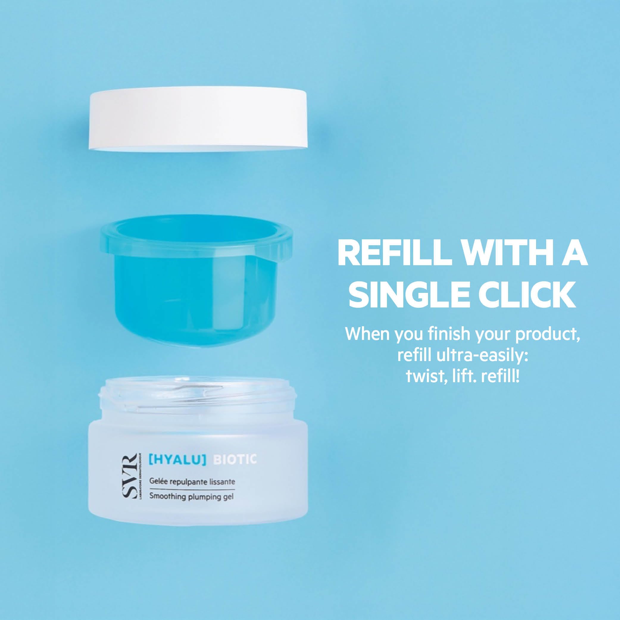 SVR HYALU Biotic under-eye application demonstrates hydration for the eye area.